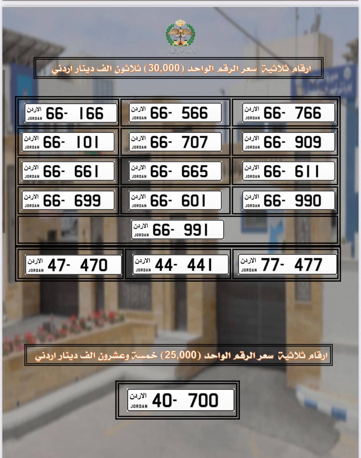 "ترخيص السواقين" تطرح مجموعة من الأرقام الأكثر تميزاً للبيع المباشر إلكترونياً الأربعاء المقبل