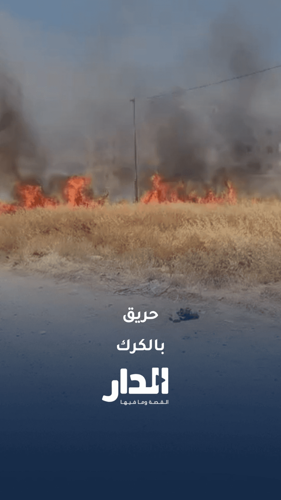 اندلاع حريق في الأعشاب الجافة بمنطقة الثنية في محافظة الكرك، ووصول النيران إلى أسلاك الكهرباء