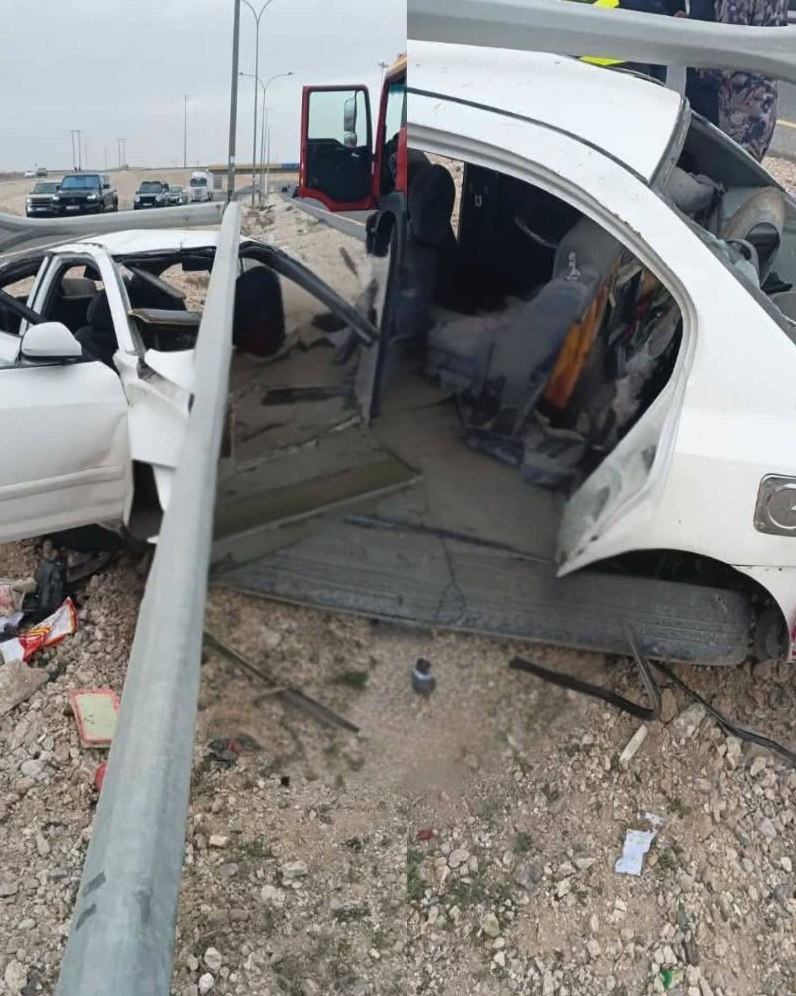 ثلاث وفيات واربع إصابات في حادث تدهور مركبة على الطريق الصحراوي