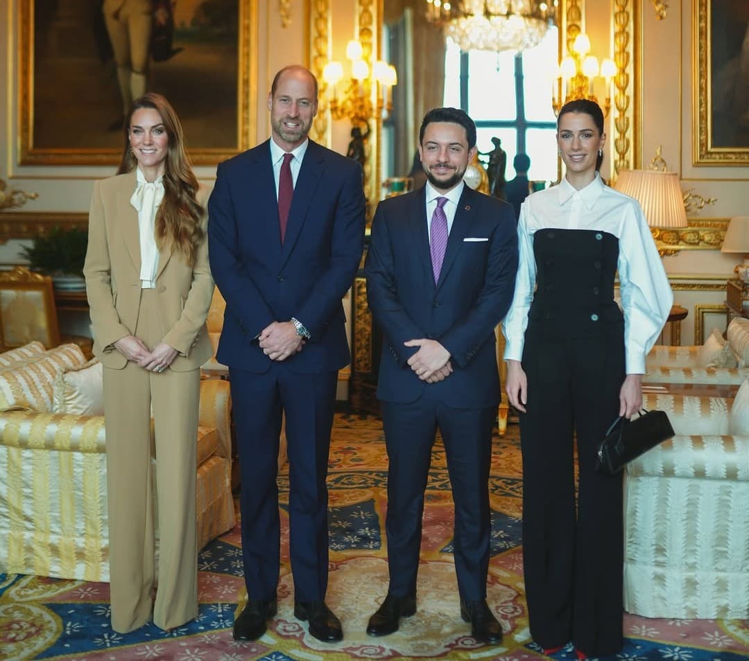 ولي العهد والأميرة رجوة يلتقيان بالأمير وليام والأميرة كاثرين في قصر ويندسور
