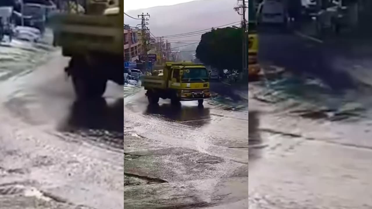 سلوك خطير لشاحنة بعد الأمطار في إحدى المناطق اللبنانية
