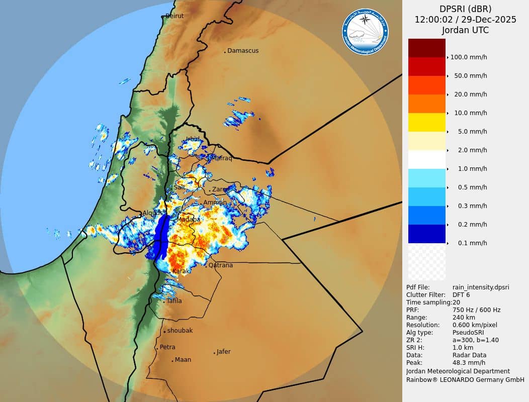 الأرصاد: صور رادار الطقس تشير إلى هطولات مطرية متوسطة وغزيرة في عدة محافظات
